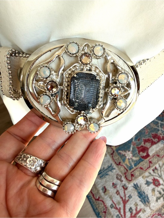 Leatherock USA Ivory Leather Rhinestone Crystal Western Belt Removable Buckle main image 13